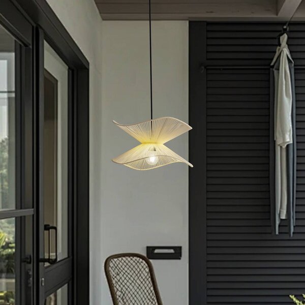 Lindby Venkovní závěsné svítidlo Valdorin, béžová barva, bavlna, Ø 40 cm, stmívatelný, Krémová / jantar, Textil / tkanina / hedvábí, Moderní