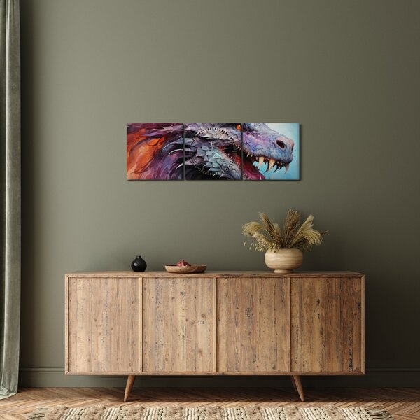 Obraz - Ilustrace draka (s hodinami) (90x30 cm)