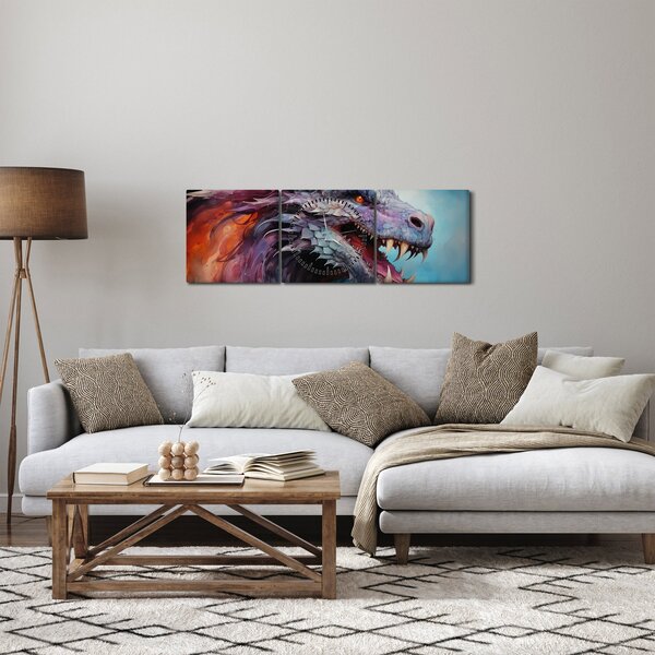 Obraz - Ilustrace draka (s hodinami) (90x30 cm)