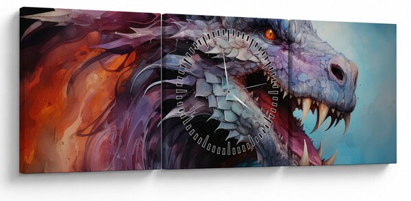 Obraz - Ilustrace draka (s hodinami) (90x30 cm)