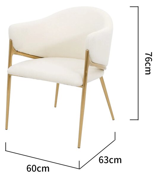 LivinHill Čalouněné jídelní křeslo Modig bouclé bílé/zlaté