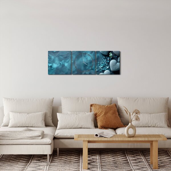 Obraz - Kameny tvaru srdce (s hodinami) (90x30 cm)