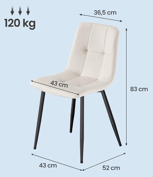 VASAGLE Otočné jídelní židle, sada 6 kusů, ergonomické čalouněné židle z veluru, rozměry 43 x 52 x 83 cm, béžová barva