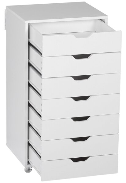 Mobilní kancelářská skříň Vinsetto, pojízdný úložný kabinet se 7 zásuvkami - organizér pro dokumenty, formát A4 nebo letter, rozměry 47,5 x 39,5 x 90