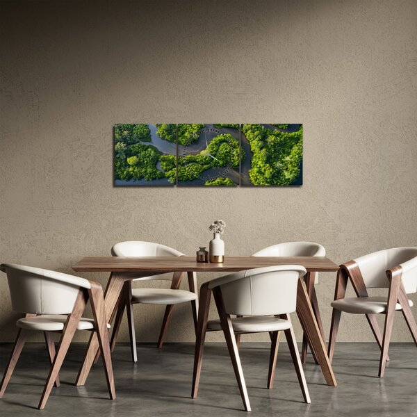 Obraz - Lesní krajina s řekou (s hodinami) (90x30 cm)