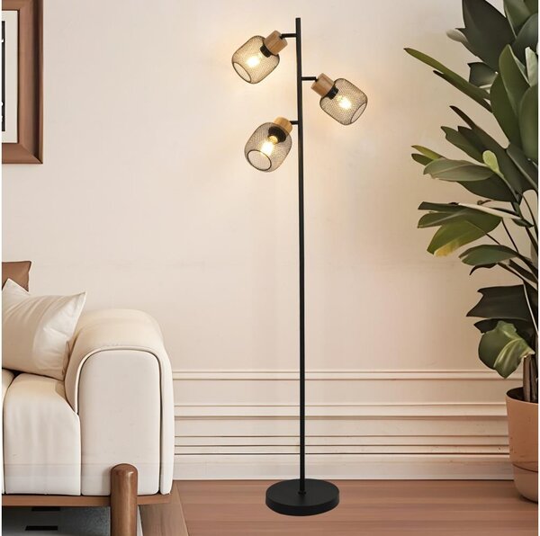 Brilagi - Stojací lampa BASKLITE 3xE27/15W/230V dřevo/černá