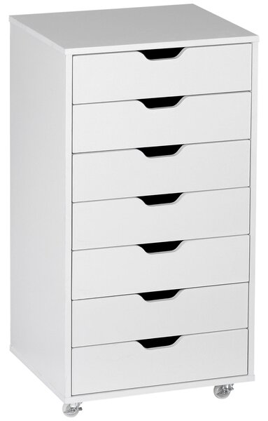 Mobilní kancelářská skříň Vinsetto, pojízdný úložný kabinet se 7 zásuvkami - organizér pro dokumenty, formát A4 nebo letter, rozměry 47,5 x 39,5 x 90