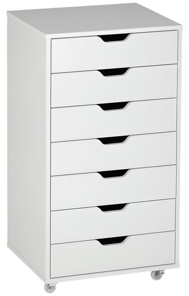 Mobilní kancelářská skříň Vinsetto, pojízdný úložný kabinet se 7 zásuvkami - organizér pro dokumenty, formát A4 nebo letter, rozměry 47,5 x 39,5 x 90