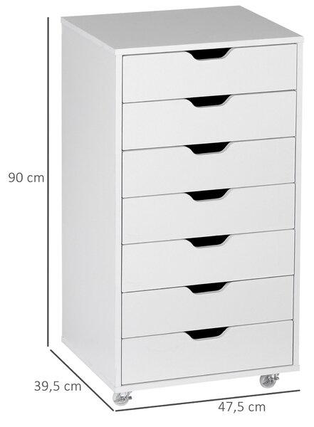 Mobilní kancelářská skříň Vinsetto, pojízdný úložný kabinet se 7 zásuvkami - organizér pro dokumenty, formát A4 nebo letter, rozměry 47,5 x 39,5 x 90