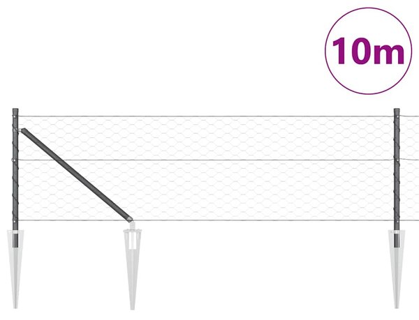 Hexagonální plot s podpěrou 10 x 0,6 m Ocel potažená PVC Šedá 3353194