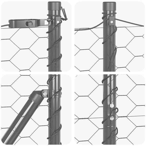 Hexagonální plot s podpěrou 25 x 1,4 m Ocel potažená PVC Šedá 3353246