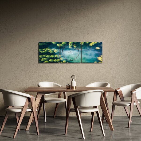 Obraz - Mlhou zahalený les (s hodinami) (90x30 cm)