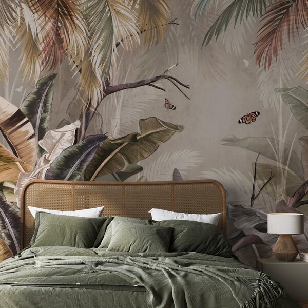 Fototapeta - Jungle na stěně s motýli (245x170 cm)