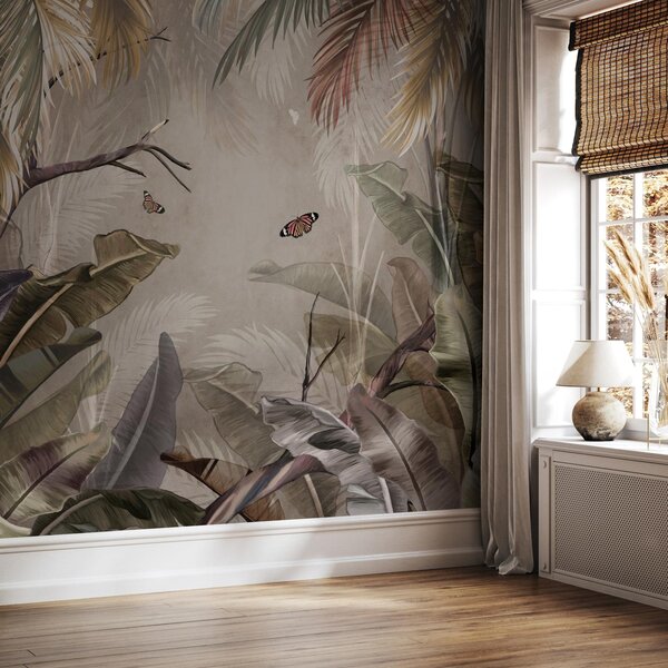 Fototapeta - Jungle na stěně s motýli (245x170 cm)