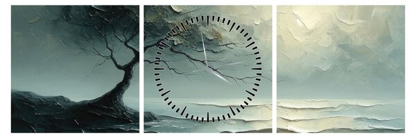 Obraz - Olejomalba stromu s oceánem (s hodinami) (90x30 cm)