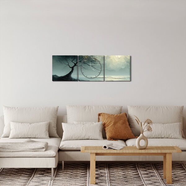 Obraz - Olejomalba stromu s oceánem (s hodinami) (90x30 cm)