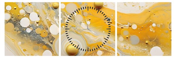 Obraz - Abstraktní pozadí se zlatým dekorem (s hodinami) (90x30 cm)