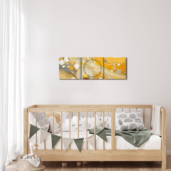 Obraz - Abstraktní pozadí se zlatým dekorem (s hodinami) (90x30 cm)