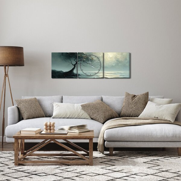 Obraz - Olejomalba stromu s oceánem (s hodinami) (90x30 cm)