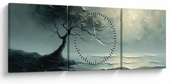 Obraz - Olejomalba stromu s oceánem (s hodinami) (90x30 cm)
