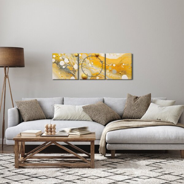 Obraz - Abstraktní pozadí se zlatým dekorem (s hodinami) (90x30 cm)