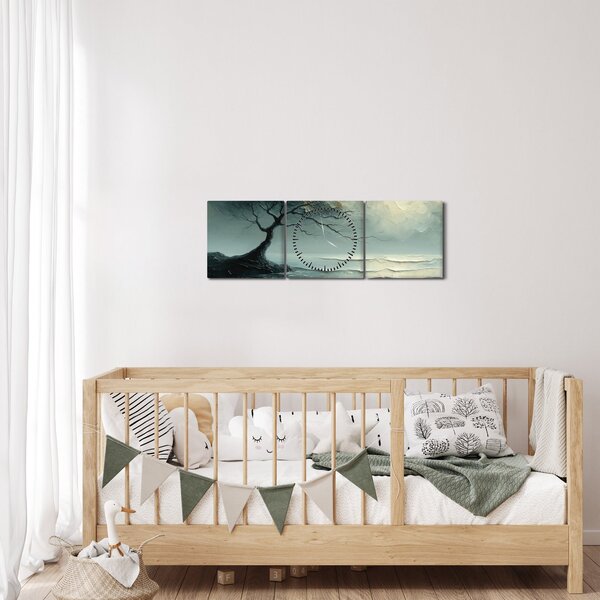Obraz - Olejomalba stromu s oceánem (s hodinami) (90x30 cm)