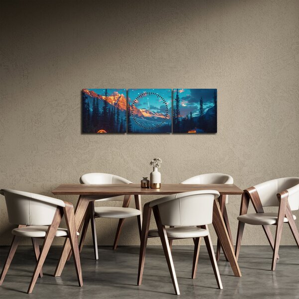 Obraz - Kempování v horách (s hodinami) (90x30 cm)