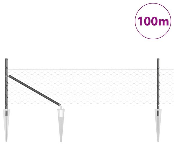 Hexagonální plot s podpěrou 100 x 0,5 m Ocel potažená PVC Šedá 3353298