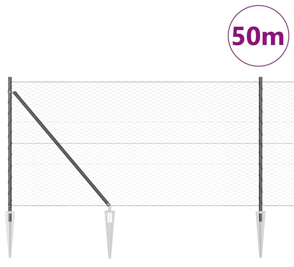 Hexagonální plot s podpěrou 50 x 1 m Ocel potažená PVC Šedá 3353273