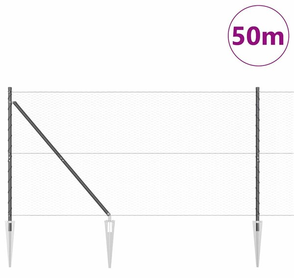 Hexagonální plot s podpěrou 50 x 1,2 m Ocel potažená PVC Šedá 3353276