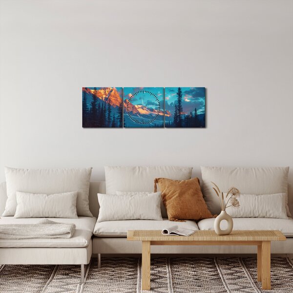 Obraz - Kempování v horách (s hodinami) (90x30 cm)