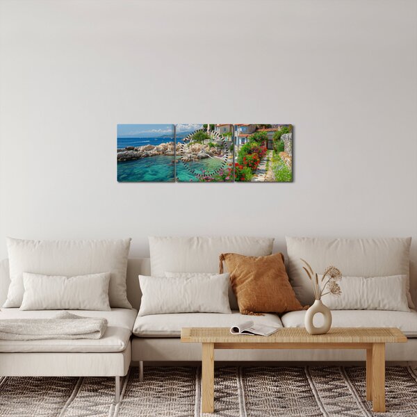 Obraz - Malebné pobřeží vesnice (s hodinami) (90x30 cm)