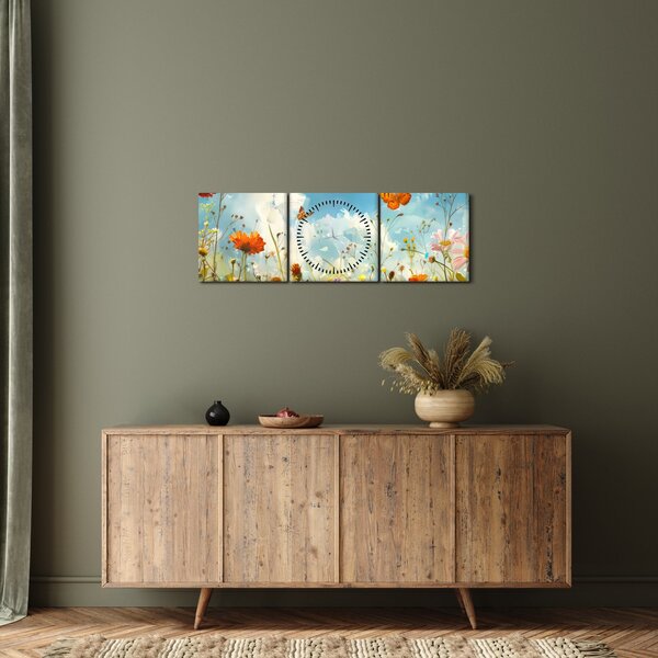 Obraz - Motýli na letní louce (s hodinami) (90x30 cm)