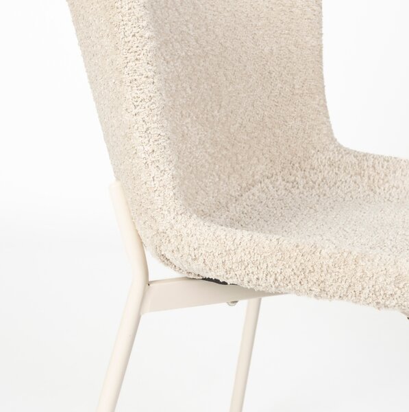White Label Bílá bouclé jídelní židle WLL MARION