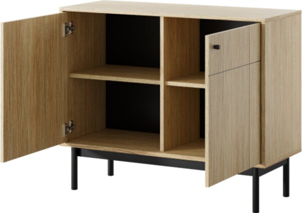 Komoda : 2 dvířka, dub Linea/černá, 103,5 x 39 x 83,5 cm