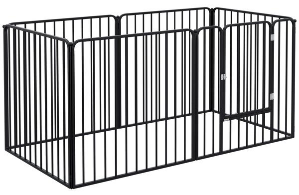 PawHut Modulární Ohradník pro Psy, Plot s 1 Dveřmi, 6 Panelů o Rozměrech 80 x 80 cm, Ocelový Hřiště a Cvičiště pro Psy a Mazlíčky, Výška 80 cm, Černý