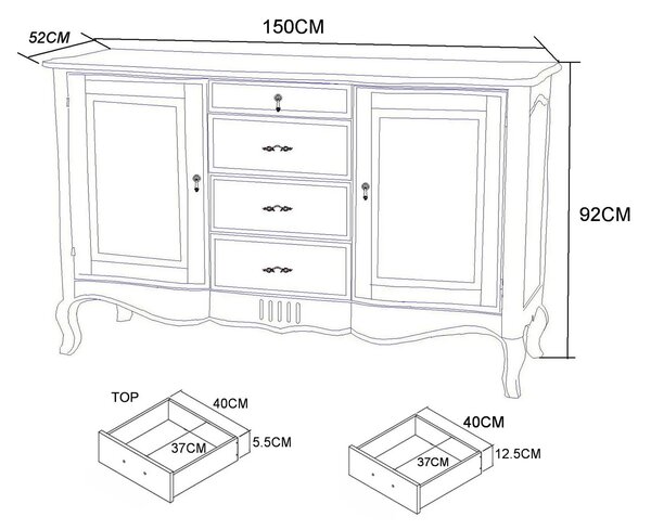 LivinHill Komoda Venezia 150 cm z masivu béžová