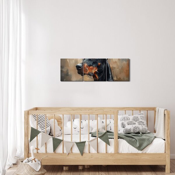 Obraz - Portrét Dobrmana (s hodinami) (90x30 cm)