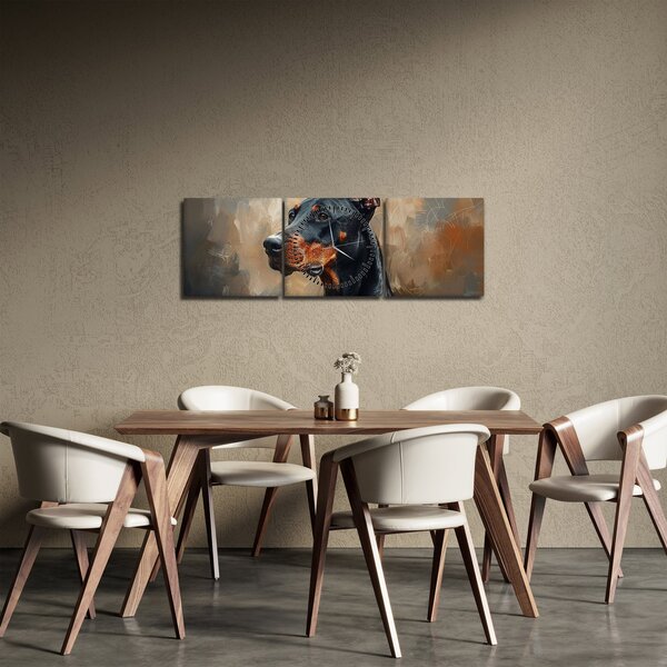 Obraz - Portrét Dobrmana (s hodinami) (90x30 cm)