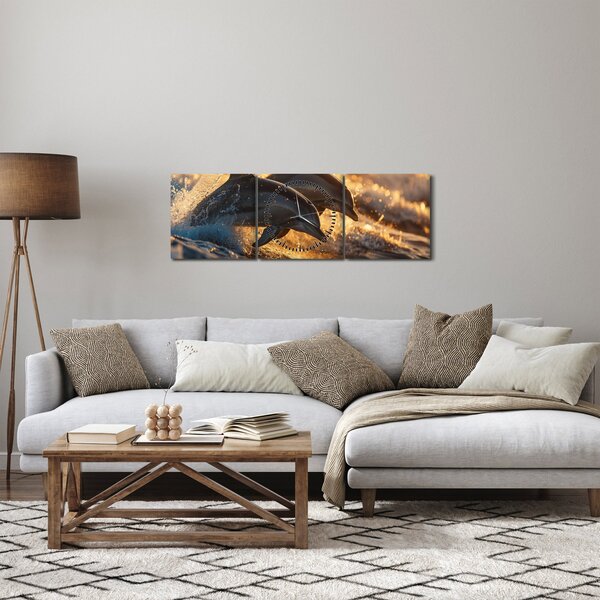Obraz - Delfíni (s hodinami) (90x30 cm)