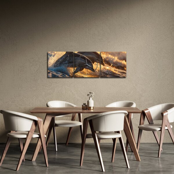 Obraz - Delfíni (s hodinami) (90x30 cm)