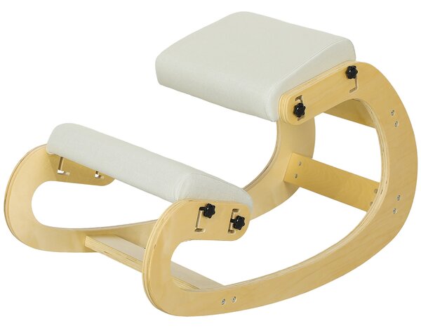 HOMCOM Klekací Židle, Ergonomická Houpací Dřevěná Klekací Židle, Nastavitelná Klekací Stolička pro Domácí Kancelář, Zlepšení Držení Těla, Bolesti Zad