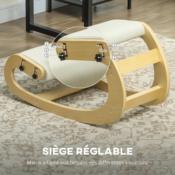 HOMCOM Klekací Židle, Ergonomická Houpací Dřevěná Klekací Židle, Nastavitelná Klekací Stolička pro Domácí Kancelář, Zlepšení Držení Těla, Bolesti Zad