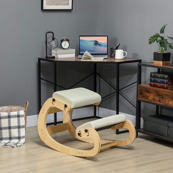 HOMCOM Klekací Židle, Ergonomická Houpací Dřevěná Klekací Židle, Nastavitelná Klekací Stolička pro Domácí Kancelář, Zlepšení Držení Těla, Bolesti Zad