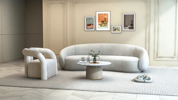 LivinHill Konferenční stolek Modig M 80 cm eko kůže ecru/mramor