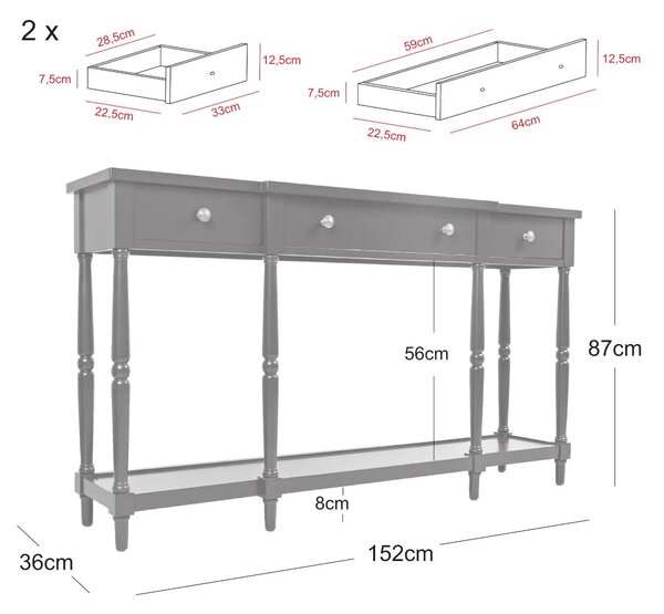 LivinHill Konzolový stolek Avola 152 cm z masivu mahagon