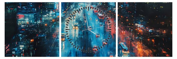 Obraz - Velkoměsto, olejomalba (s hodinami) (90x30 cm)