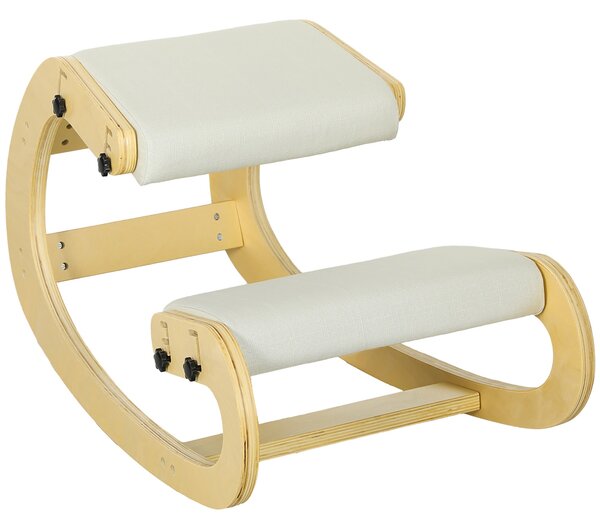 HOMCOM Klekací Židle, Ergonomická Houpací Dřevěná Klekací Židle, Nastavitelná Klekací Stolička pro Domácí Kancelář, Zlepšení Držení Těla, Bolesti Zad