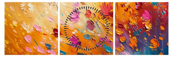 Obraz - Malba barevných květin (s hodinami) (90x30 cm)