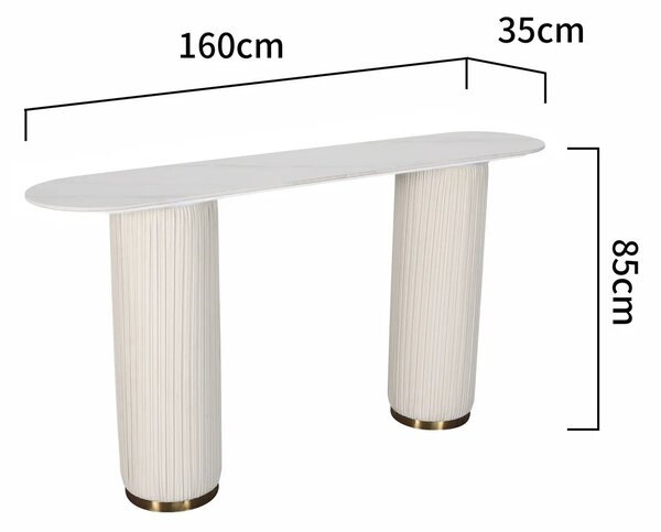 LivinHill Konzolový stolek Modig 160 cm eko kůže ecru/mramor